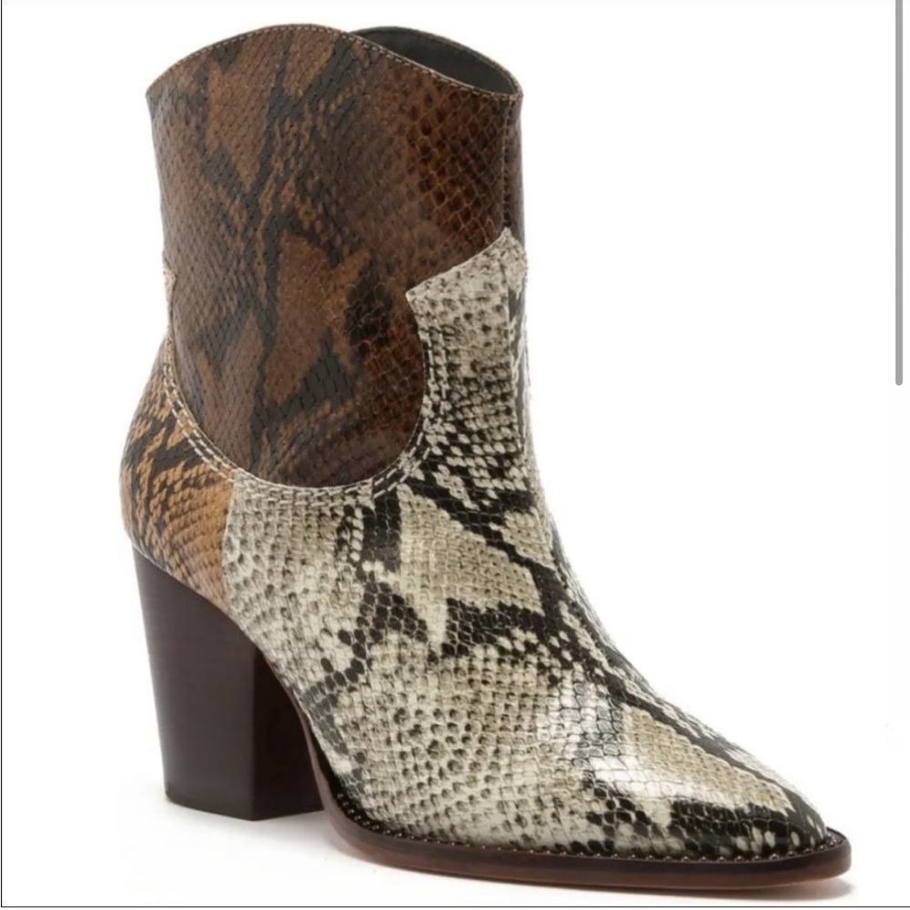 SCHUTZ Brown and Cream Snake Print Ankle Boots